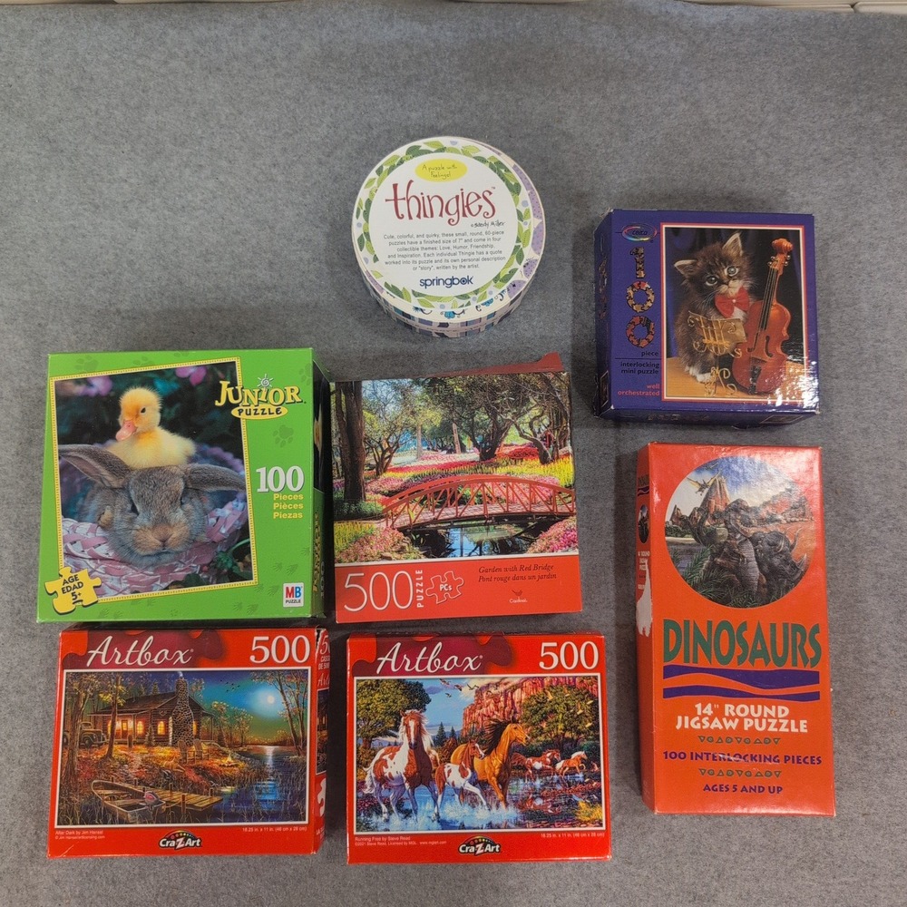 Mixed Jigsaw Puzzle Lot Springbok Cra-Z-Art Milton Bradley 60-500 Pieces 7ct